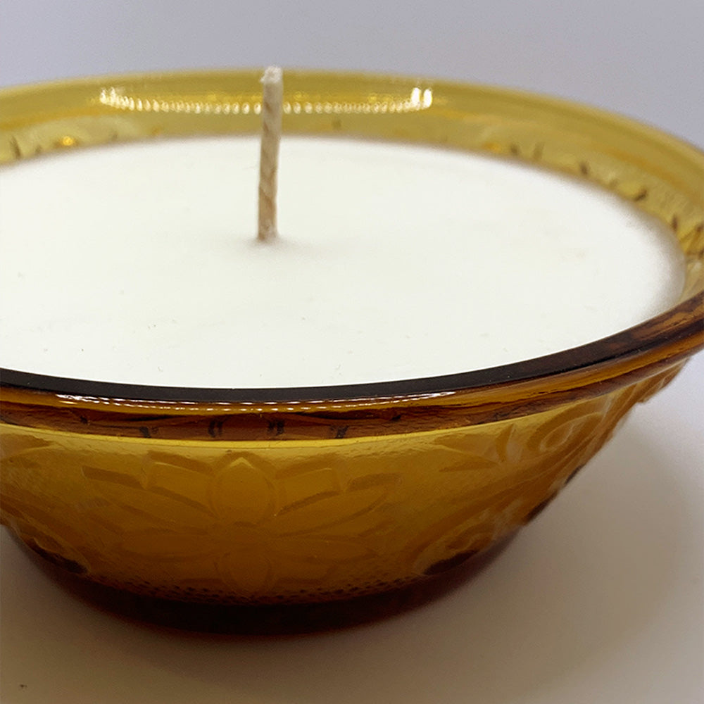 Indiana Glass Tiara Amber Dessert Bowl - Spiced Apple Chai Candle