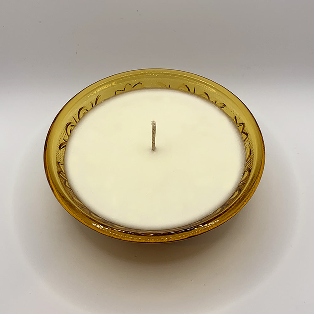 Indiana Glass Tiara Amber Dessert Bowl - Spiced Apple Chai Candle