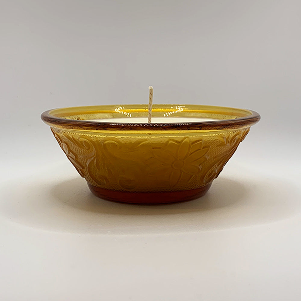Indiana Glass Tiara Amber Dessert Bowl - Spiced Apple Chai Candle