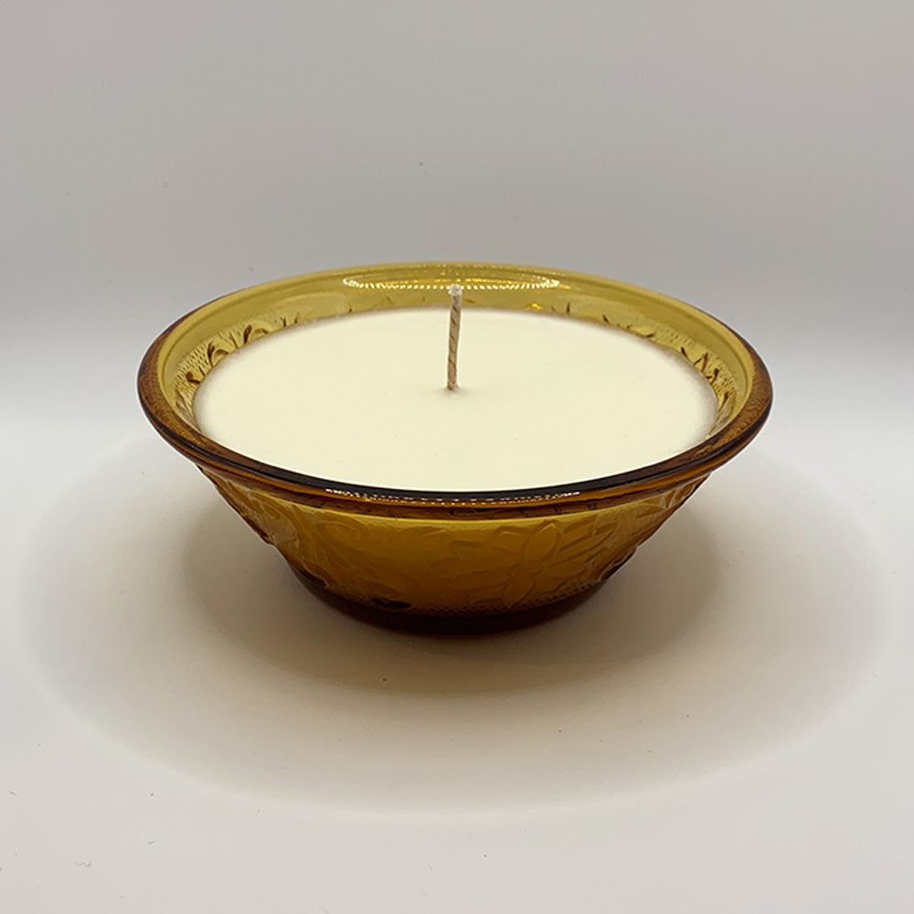 Indiana Glass Tiara Amber Dessert Bowl - Spiced Apple Chai Candle