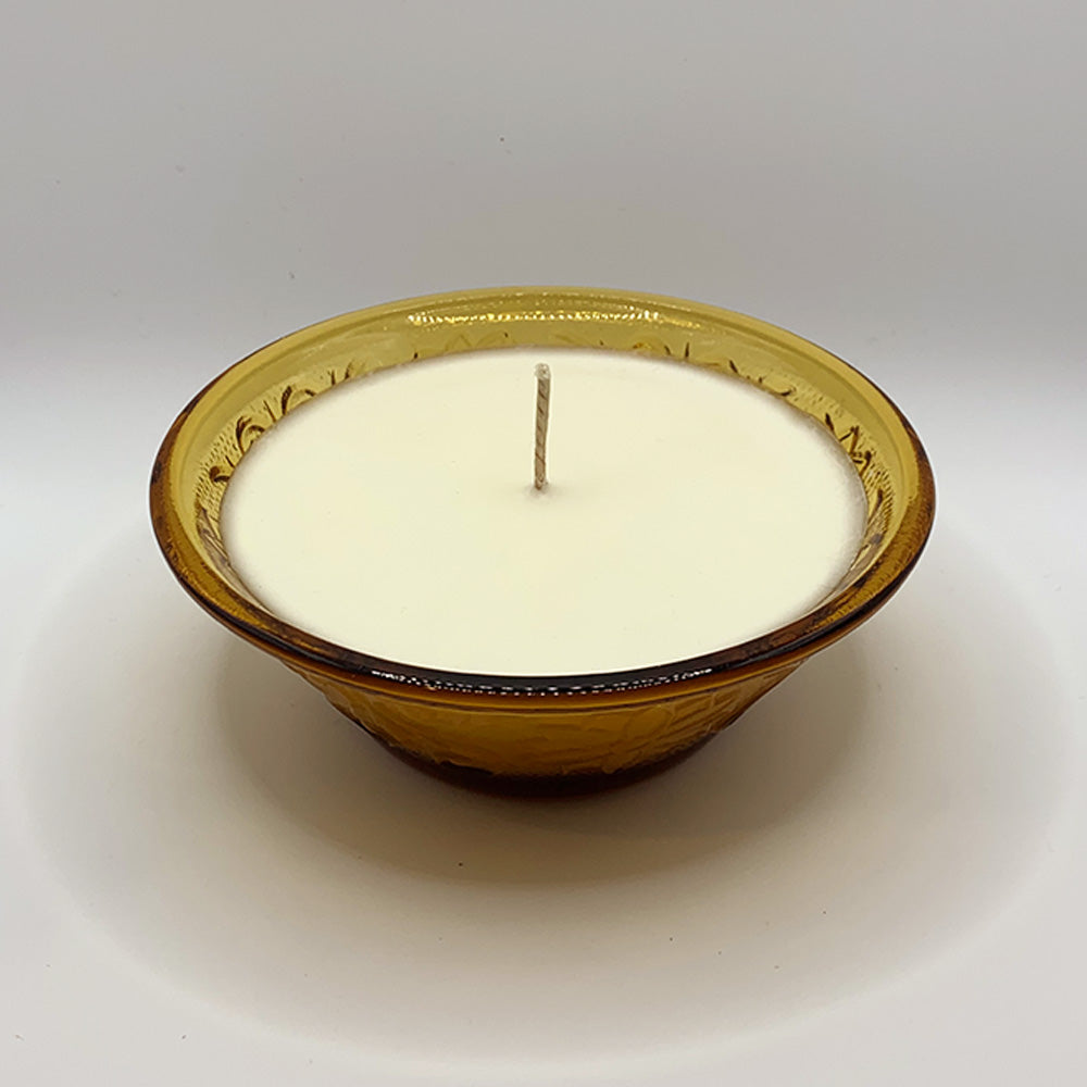 Indiana Glass Tiara Amber Dessert Bowl - Spiced Apple Chai Candle
