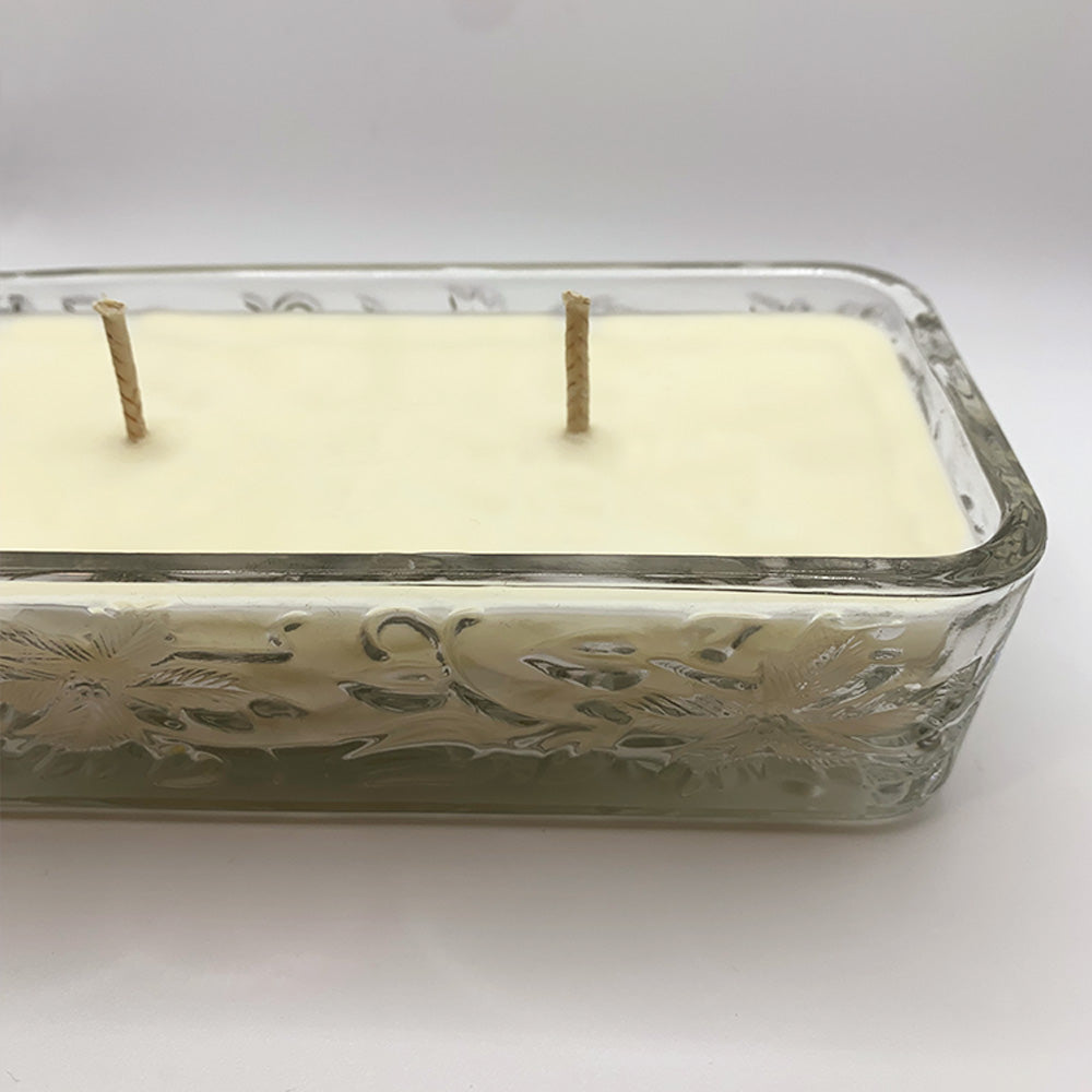 Glass Floral Embossed Rectangular Dish - Spiced Apple Chai Candle