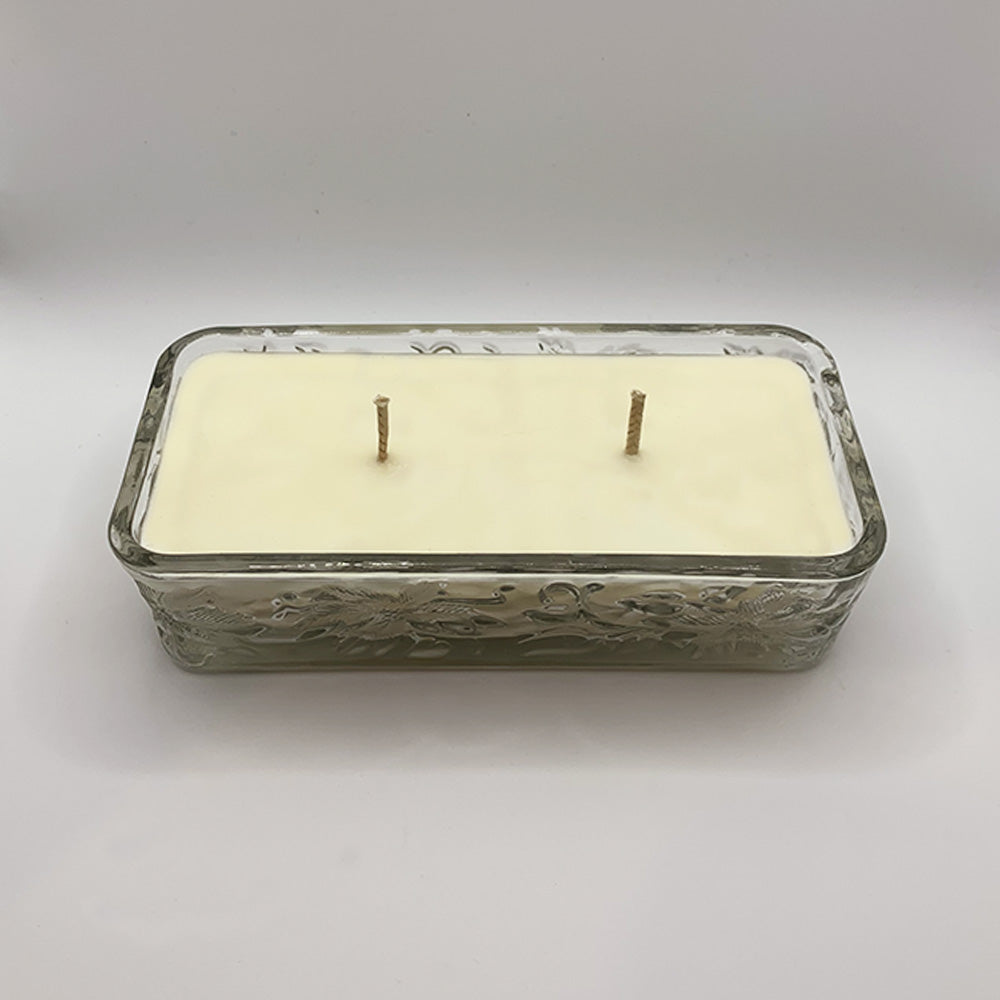 Glass Floral Embossed Rectangular Dish - Spiced Apple Chai Candle