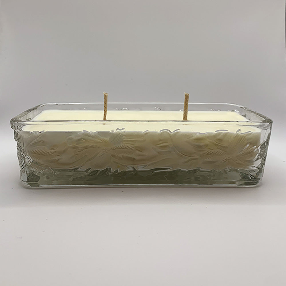 Glass Floral Embossed Rectangular Dish - Spiced Apple Chai Candle