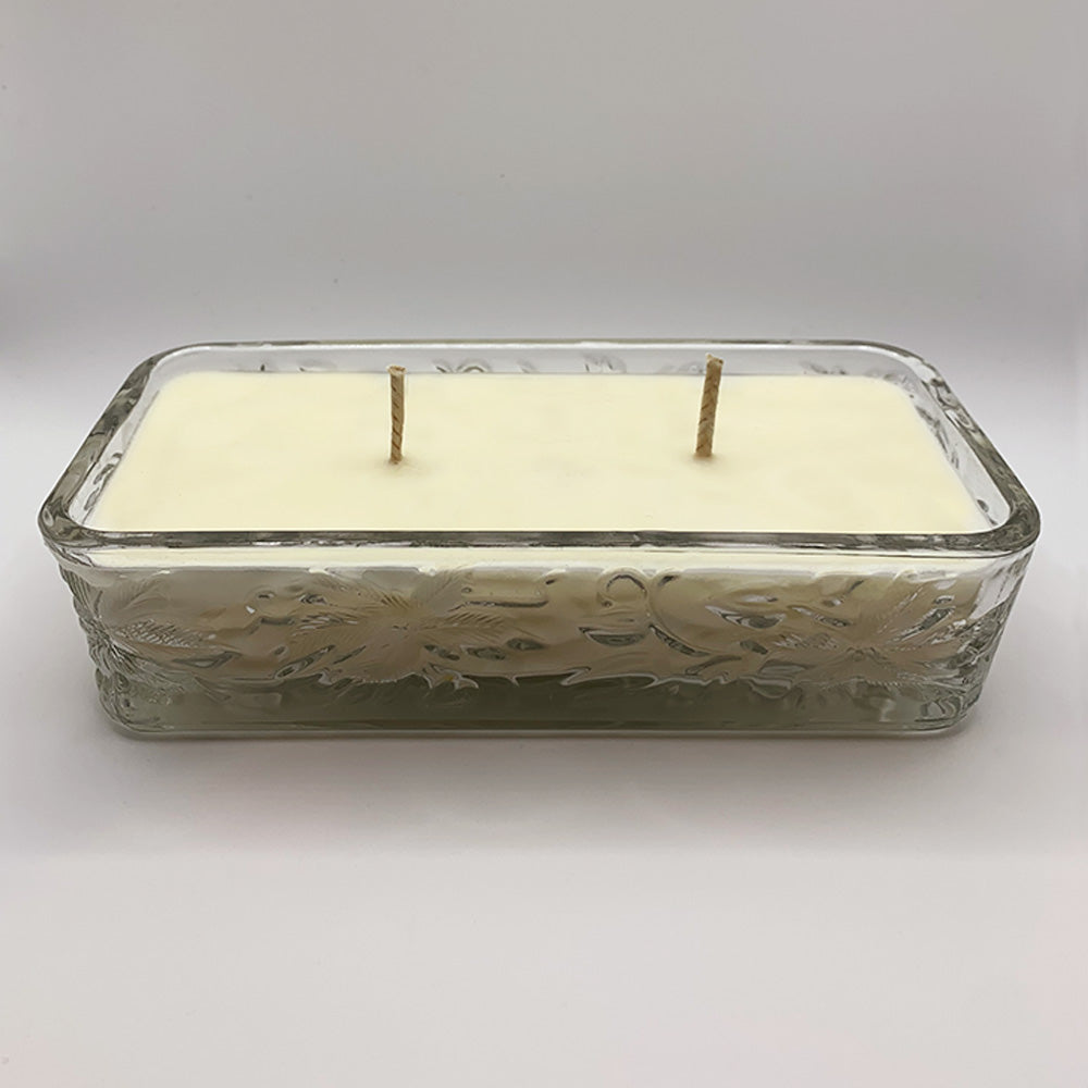 Glass Floral Embossed Rectangular Dish - Spiced Apple Chai Candle