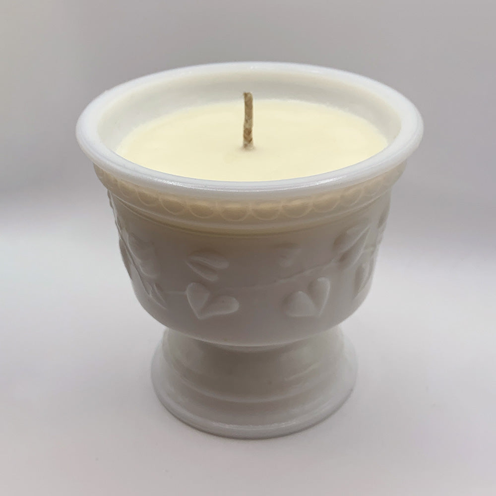 Milk Glass Sweetheart Ivy Pattern Dessert Dish - Spiced Apple Chai Candle