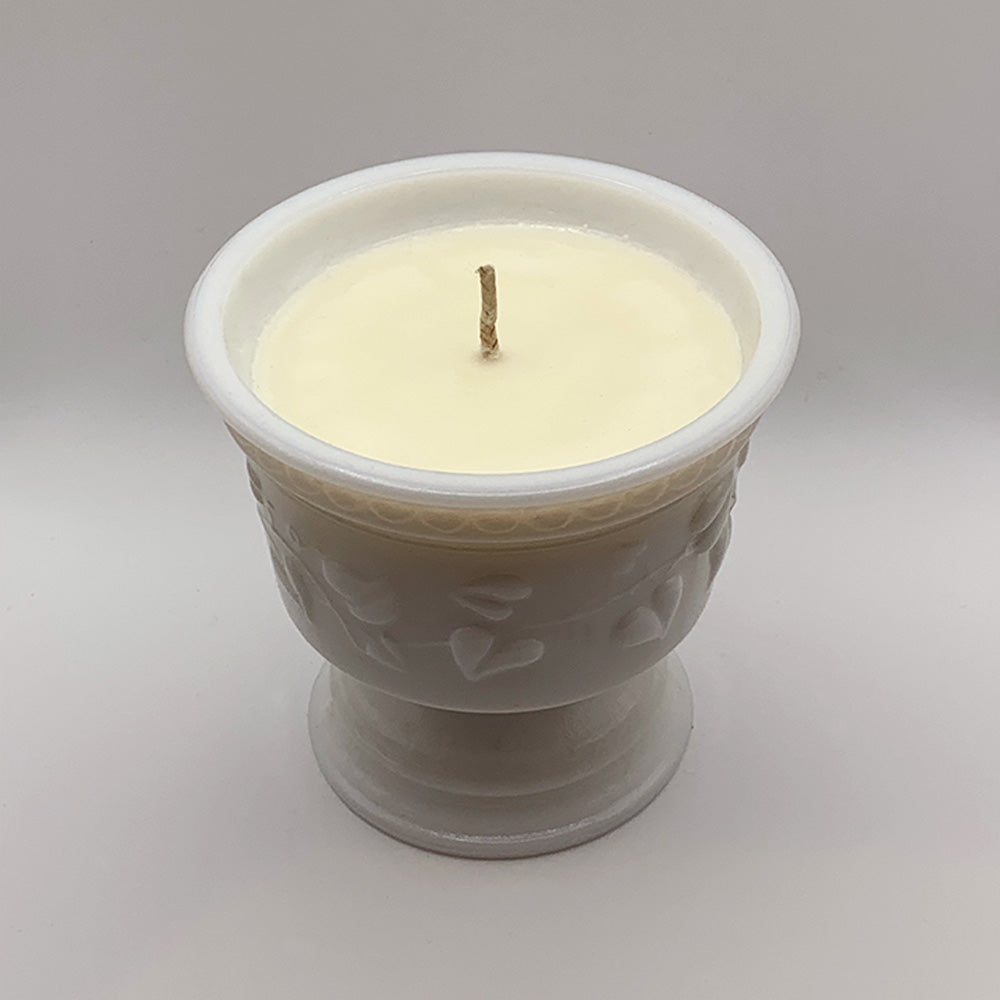Milk Glass Sweetheart Ivy Pattern Dessert Dish - Spiced Apple Chai Candle