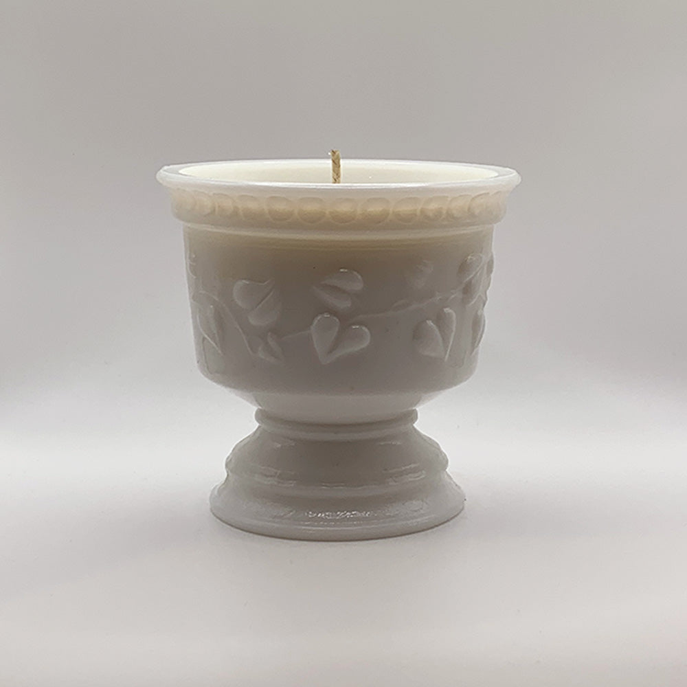 Milk Glass Sweetheart Ivy Pattern Dessert Dish - Spiced Apple Chai Candle