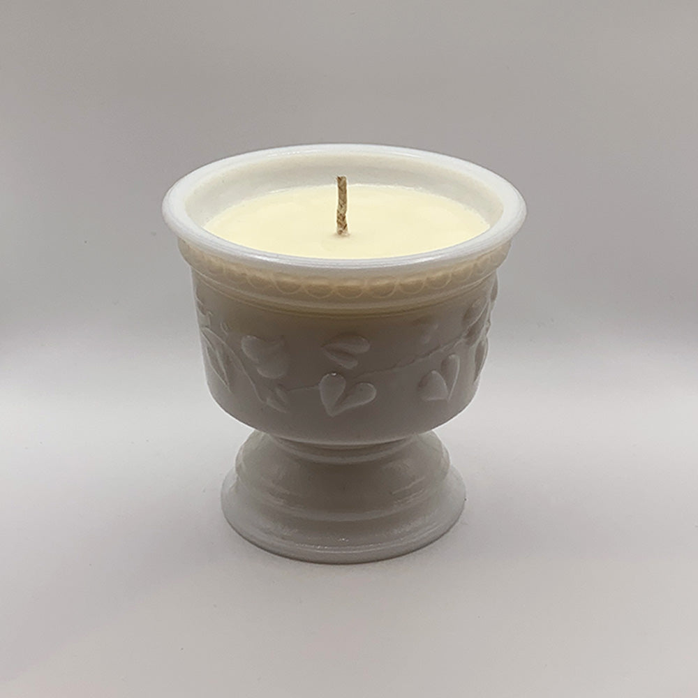 Milk Glass Sweetheart Ivy Pattern Dessert Dish - Spiced Apple Chai Candle