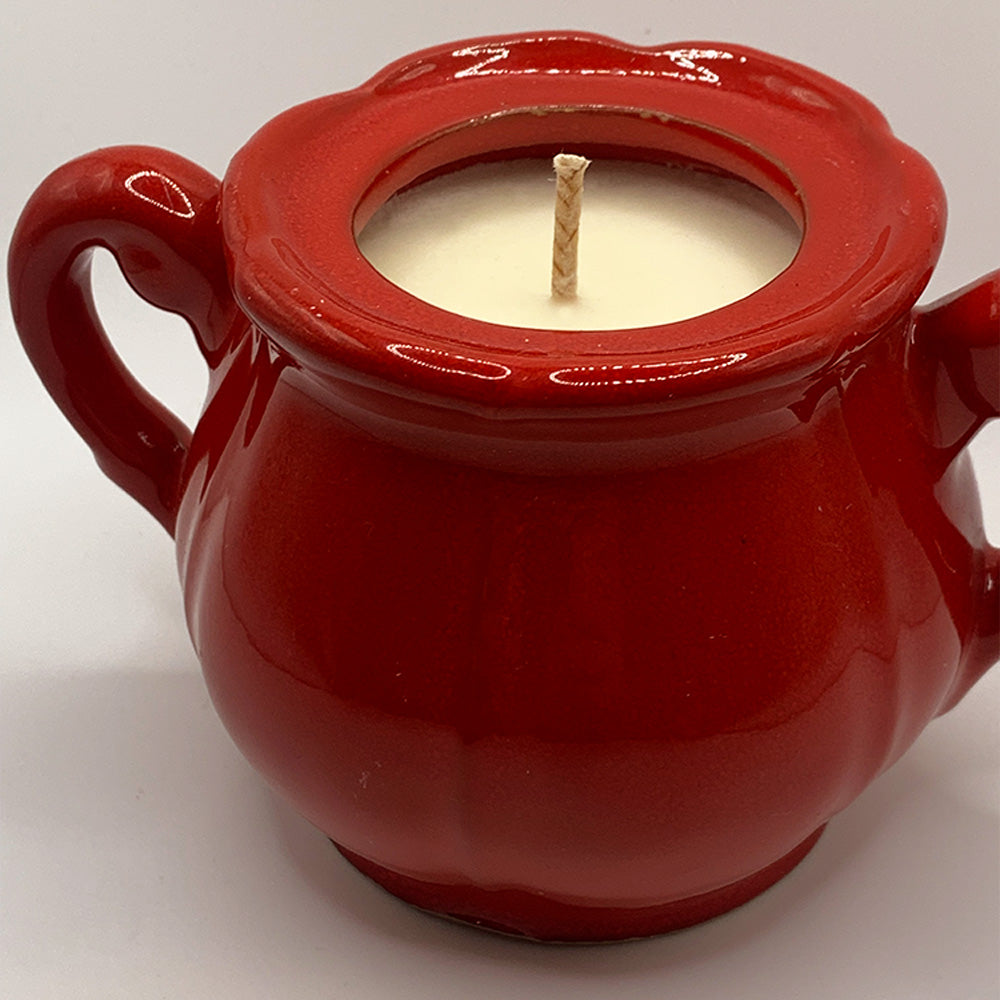 Red Scalloped Cauldron Ceramic Cup with Handles - Spiced Apple Chai Candle