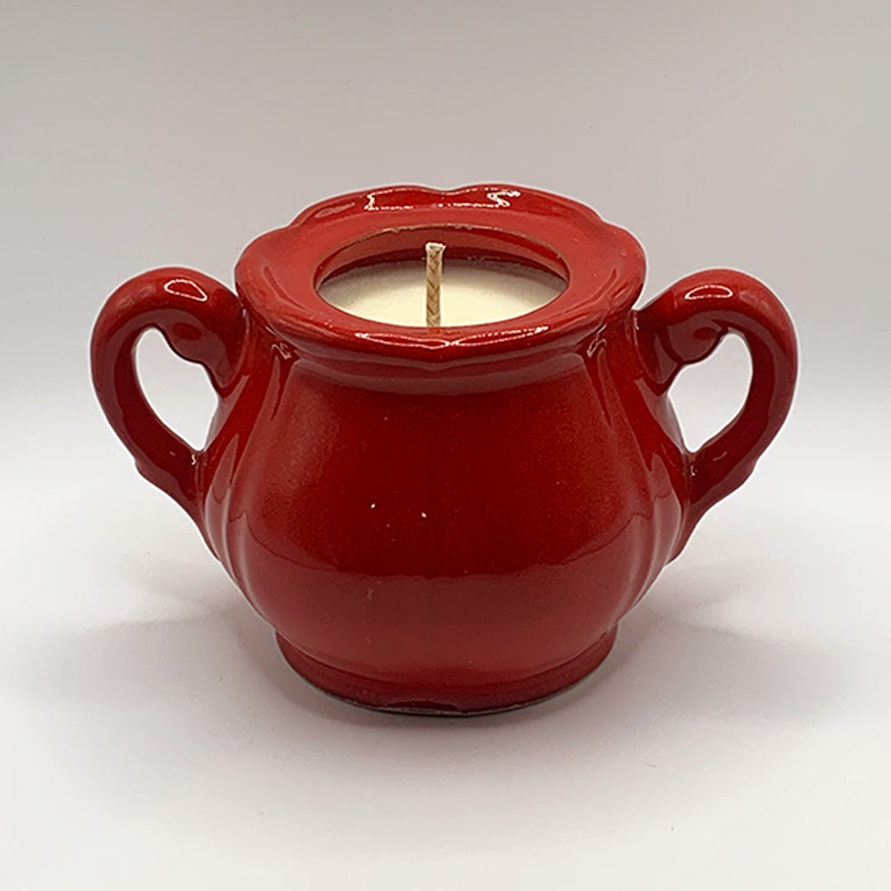 Red Scalloped Cauldron Ceramic Cup with Handles - Spiced Apple Chai Candle