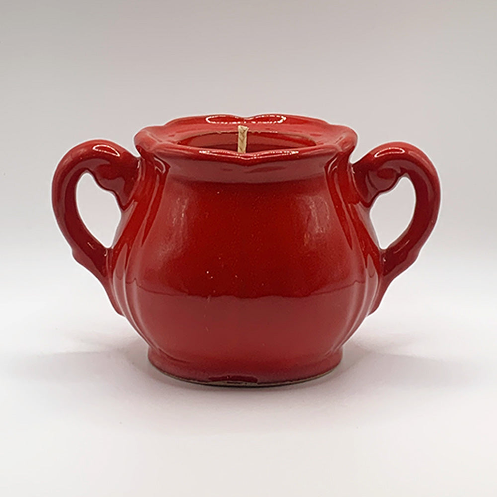 Red Scalloped Cauldron Ceramic Cup with Handles - Spiced Apple Chai Candle