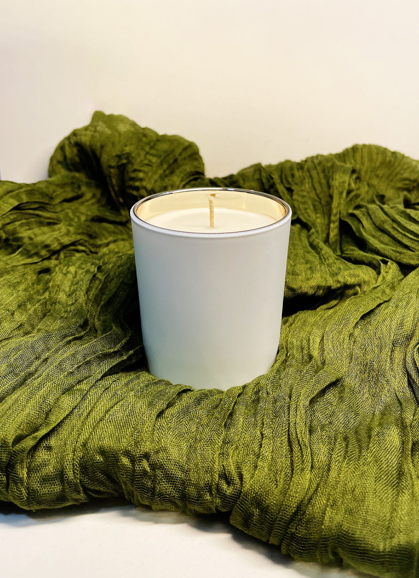 Gilded Ivory Glass Vessel with Gold Metal Lid