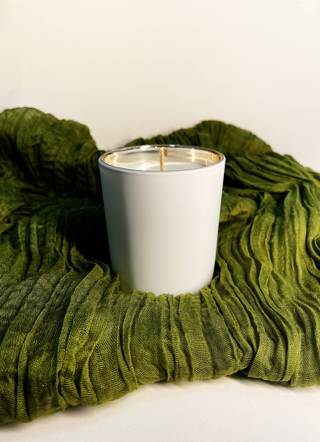 Gilded Ivory Glass Vessel with Gold Metal Lid