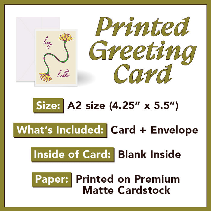 "Hey Hello" Yellow Flower Vine Greeting Card | A2 Folded Card with Envelope