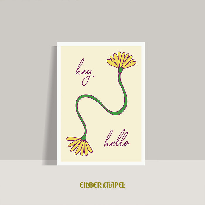 "Hey Hello" Yellow Flower Vine Greeting Card | A2 Folded Card with Envelope