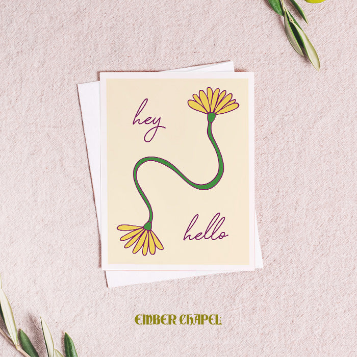"Hey Hello" Yellow Flower Vine Greeting Card | A2 Folded Card with Envelope