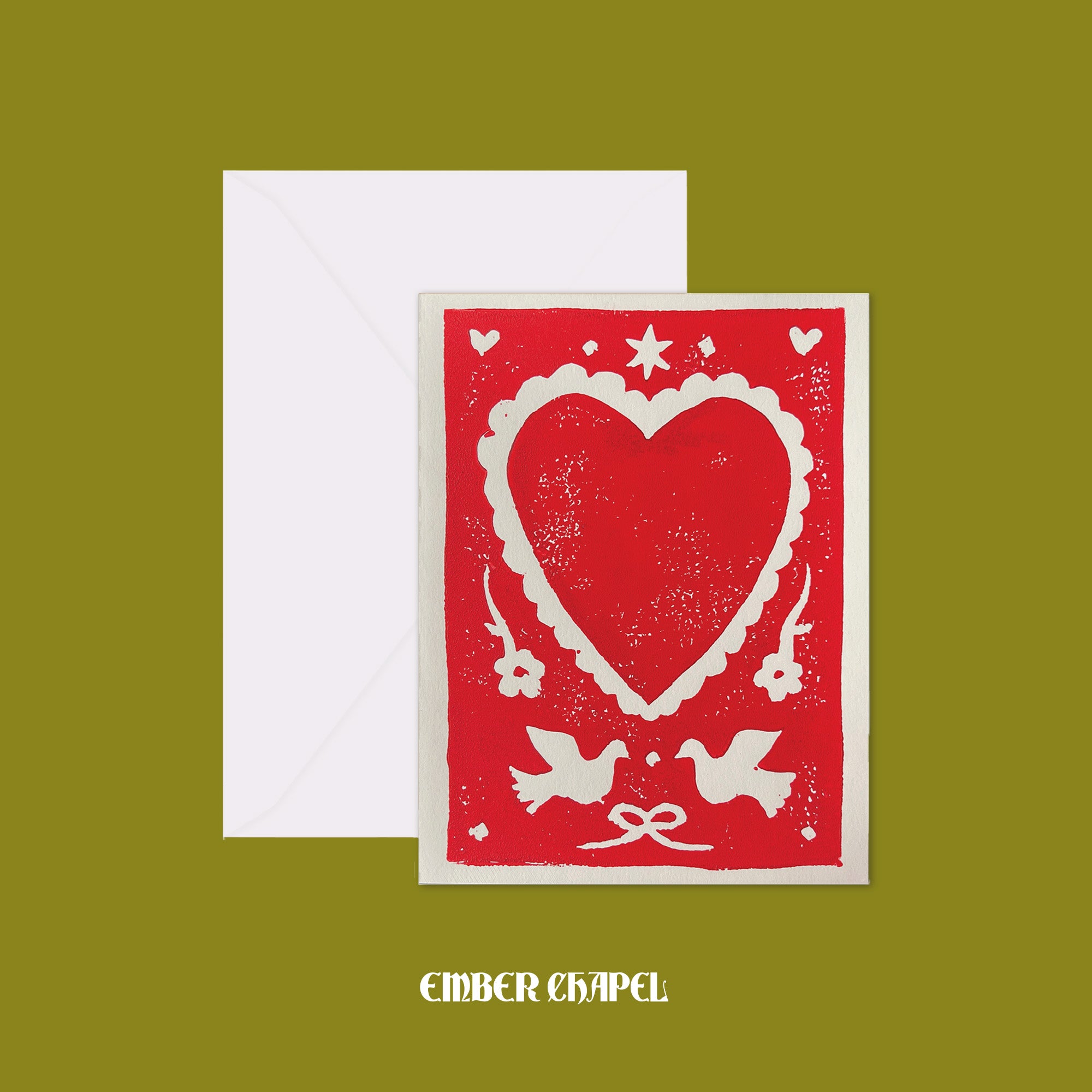 Linocut Heart Greeting Card | A2 Folded Card with Envelope