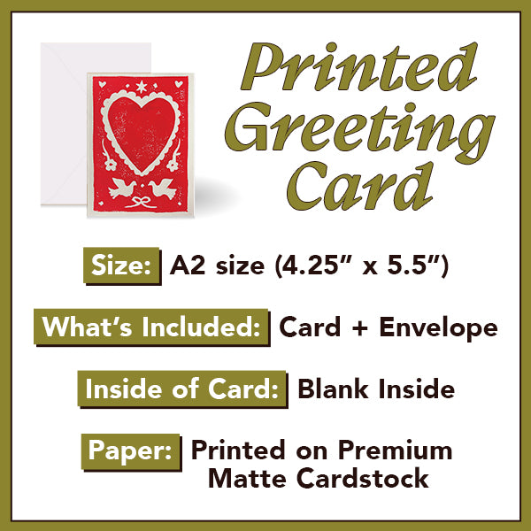 Linocut Heart Greeting Card | A2 Folded Card with Envelope