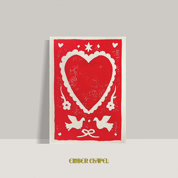 Linocut Heart Greeting Card | A2 Folded Card with Envelope