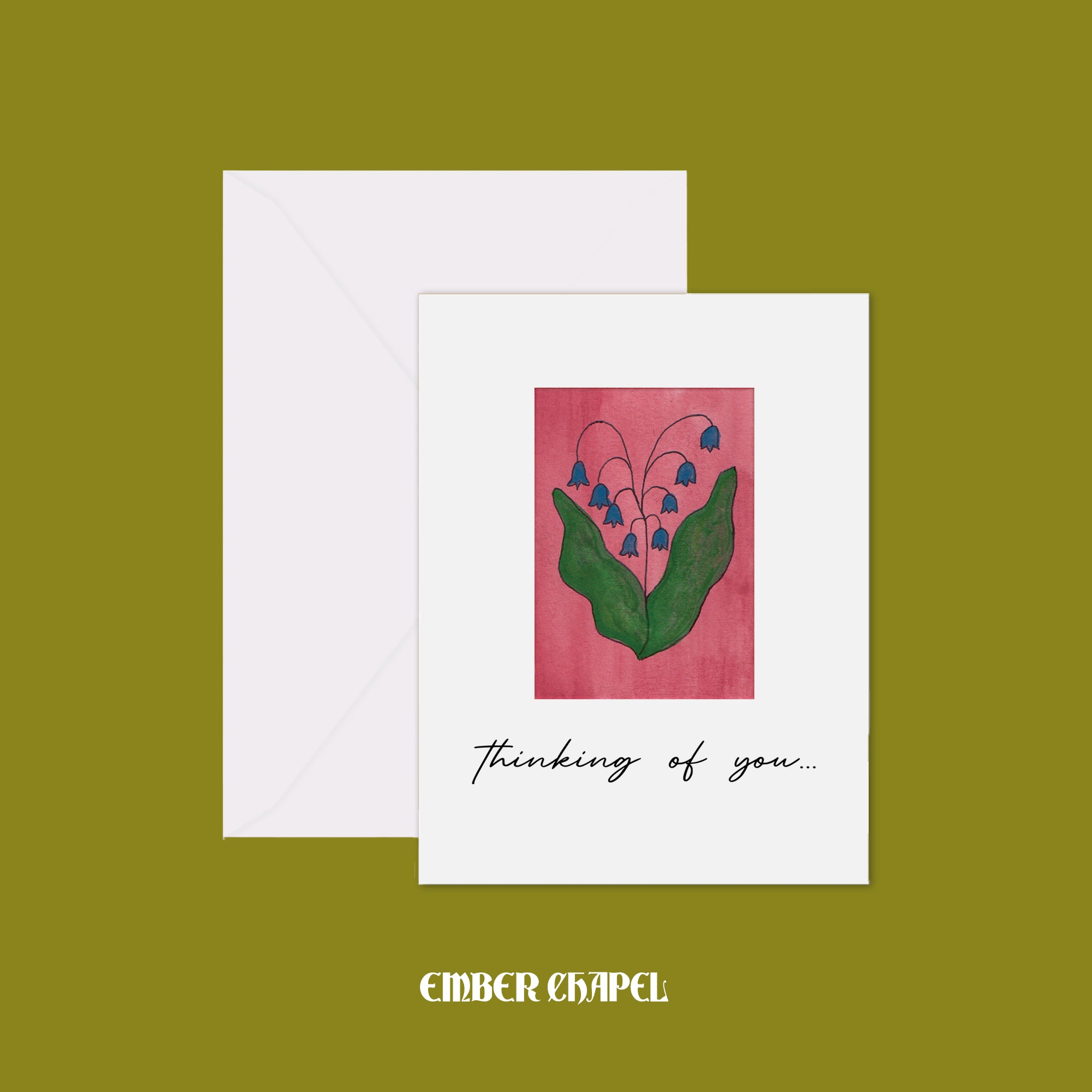 "Thinking of You" Watercolor Blue Flowers Greeting Card | A2 Folded Card with Envelope