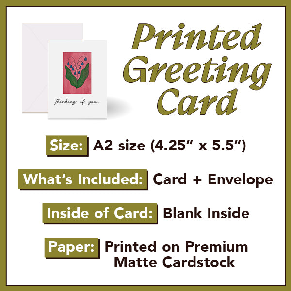 "Thinking of You" Watercolor Blue Flowers Greeting Card | A2 Folded Card with Envelope