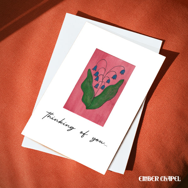 "Thinking of You" Watercolor Blue Flowers Greeting Card | A2 Folded Card with Envelope