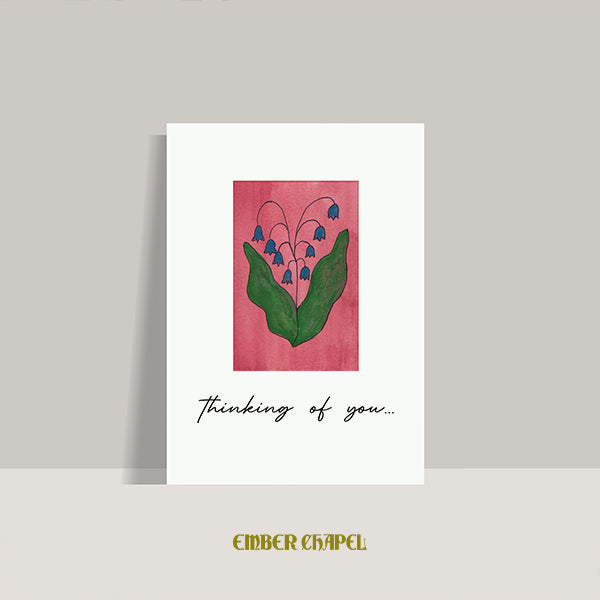 "Thinking of You" Watercolor Blue Flowers Greeting Card | A2 Folded Card with Envelope