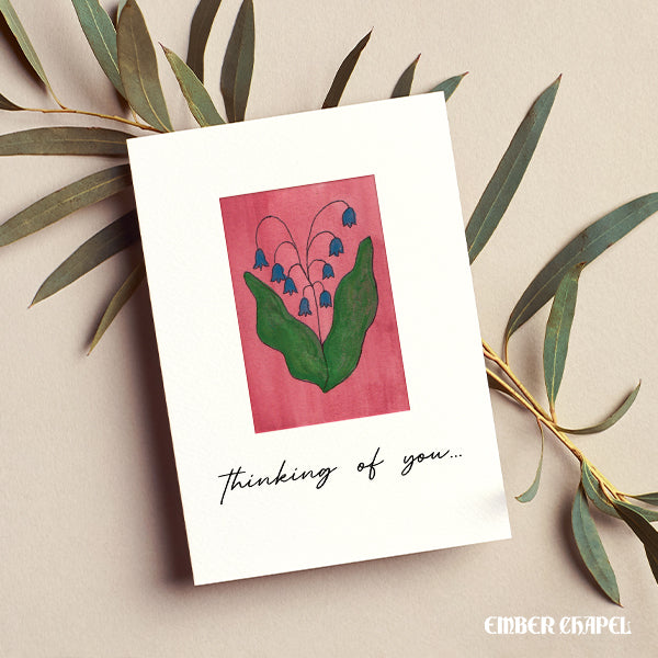 "Thinking of You" Watercolor Blue Flowers Greeting Card | A2 Folded Card with Envelope
